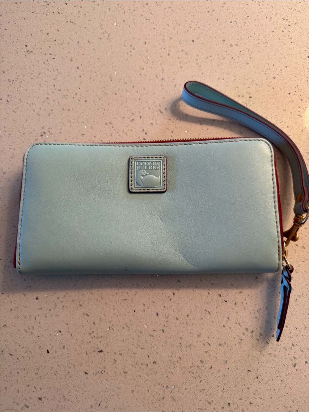 Dooney & Bourke Mint Leather Zip Wristlet Wallet with Contrast Trim
